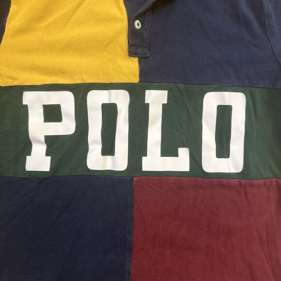 Vintage Polo Ralph Lauren Colorblock Spellout Men’s Small Colorful Polo Shirt - Picture 2 of 4